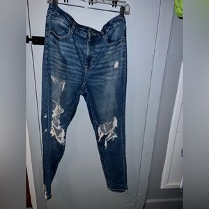 American Eagle Jeans Denim Light Wash Blue Skinny Distressed Ripped Holes Cotton